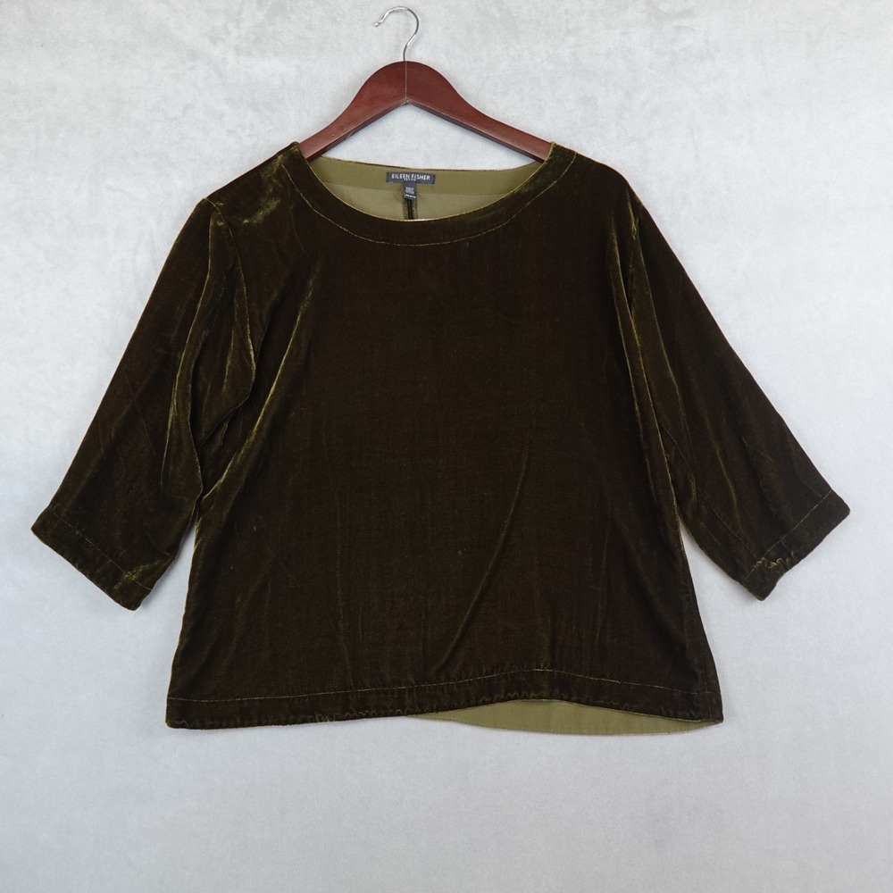 Eileen Fisher Top Rayon Silk Velvet 3/4 Sleeve Size PP Boxy Luxury